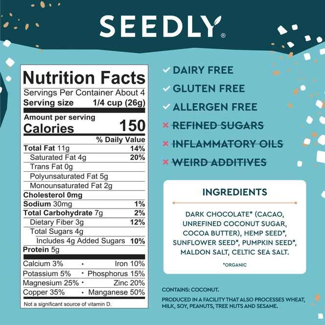 Seedly, Celtic Sea Salt, Dark Chocolate Bark, 3.6 oz.
