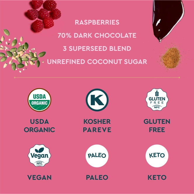 Seedly, Raspberry Bliss, Dark Chocolate Bark, 3.6 oz.
