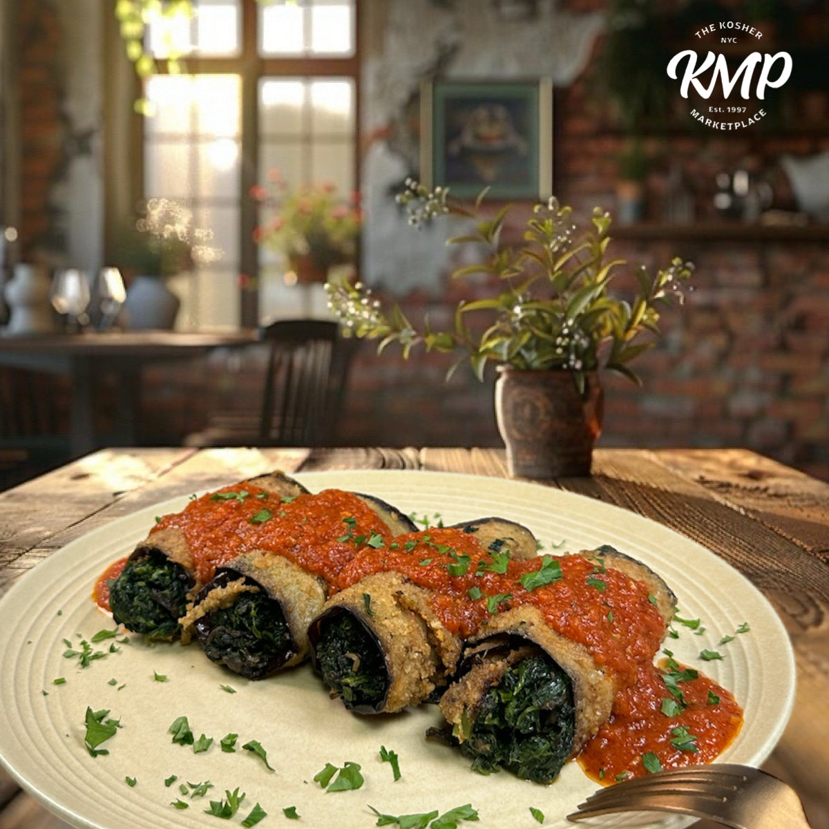 KFP Eggplant Rollatini with Spinach & Wild Mushrooms