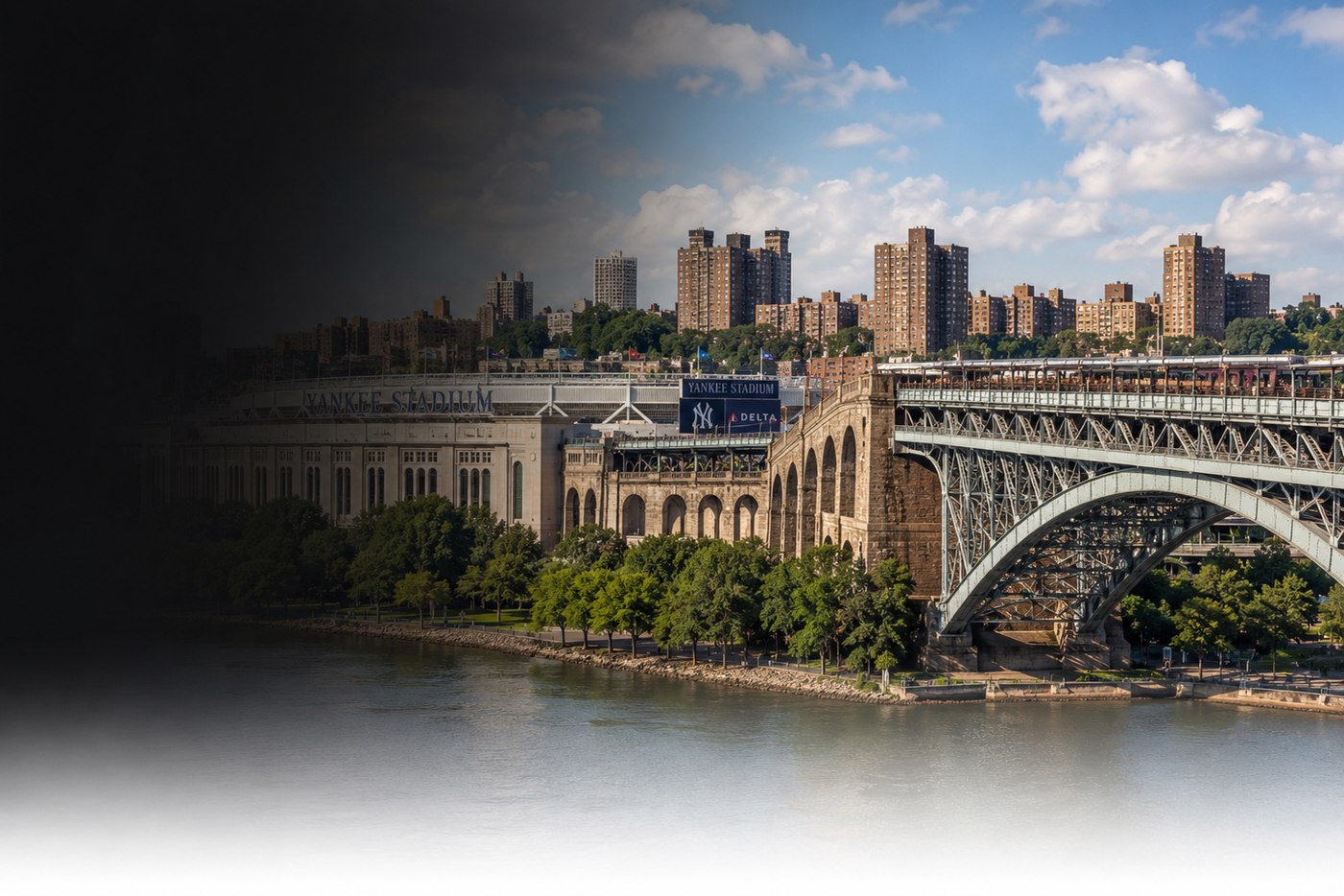 Bronx waterfront with Yankee Stadium view