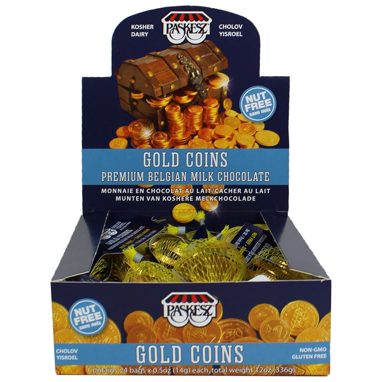 エ★特選♡贈答品★1.5kg超【GIFT♡箱入り10石☆ゴールデンカルサイト】P Paskesz Milk Chocolate Gold Coins | The Kosher Marketplace