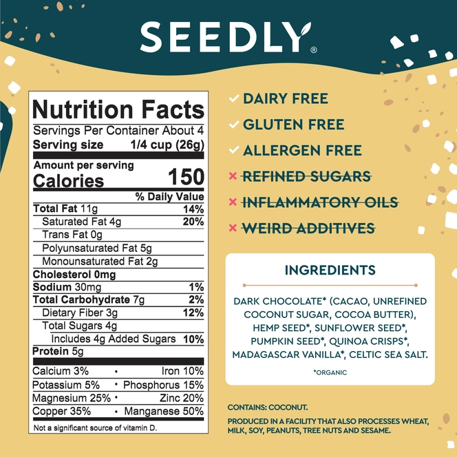 Seedly, Vanilla Crunch, Dark Chocolate Bark, 3.6 oz.