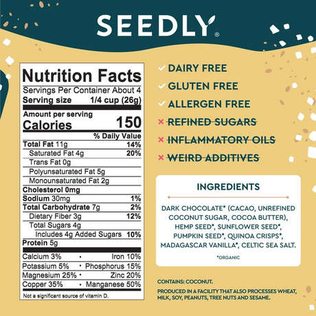 Seedly, Vanilla Crunch, Dark Chocolate Bark, 3.6 oz.