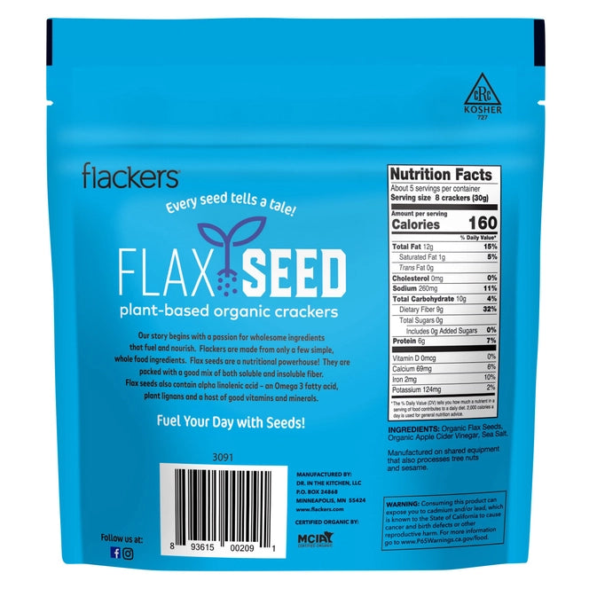 Flackers Organic Flax Seed Crackers, Sea Salt