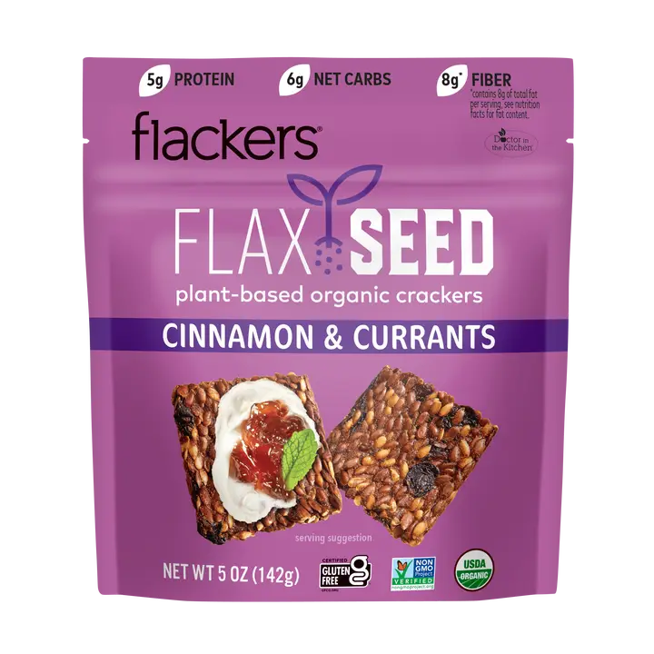 Flackers Organic Flax Seed Crackers, Cinnamon & Currant