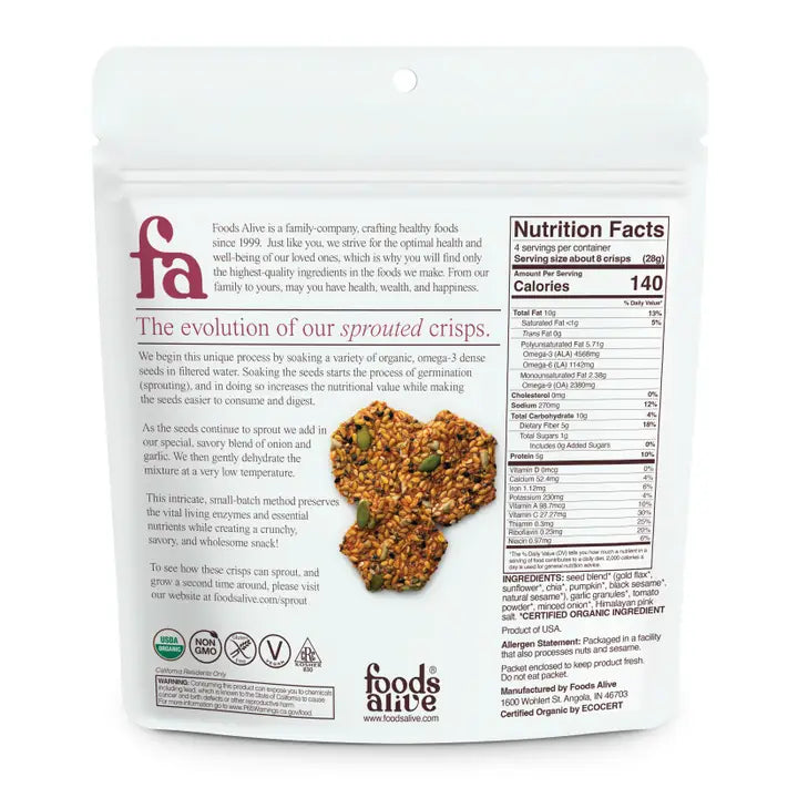 Foods Alive Onion and Garlic Organic Sprouted Crisps