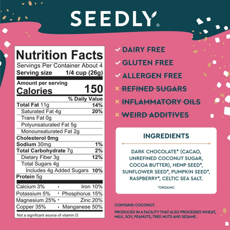 Seedly, Raspberry Bliss, Dark Chocolate Bark, 3.6 oz.