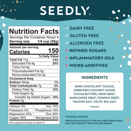 Seedly, Celtic Sea Salt, Dark Chocolate Bark, 3.6 oz.