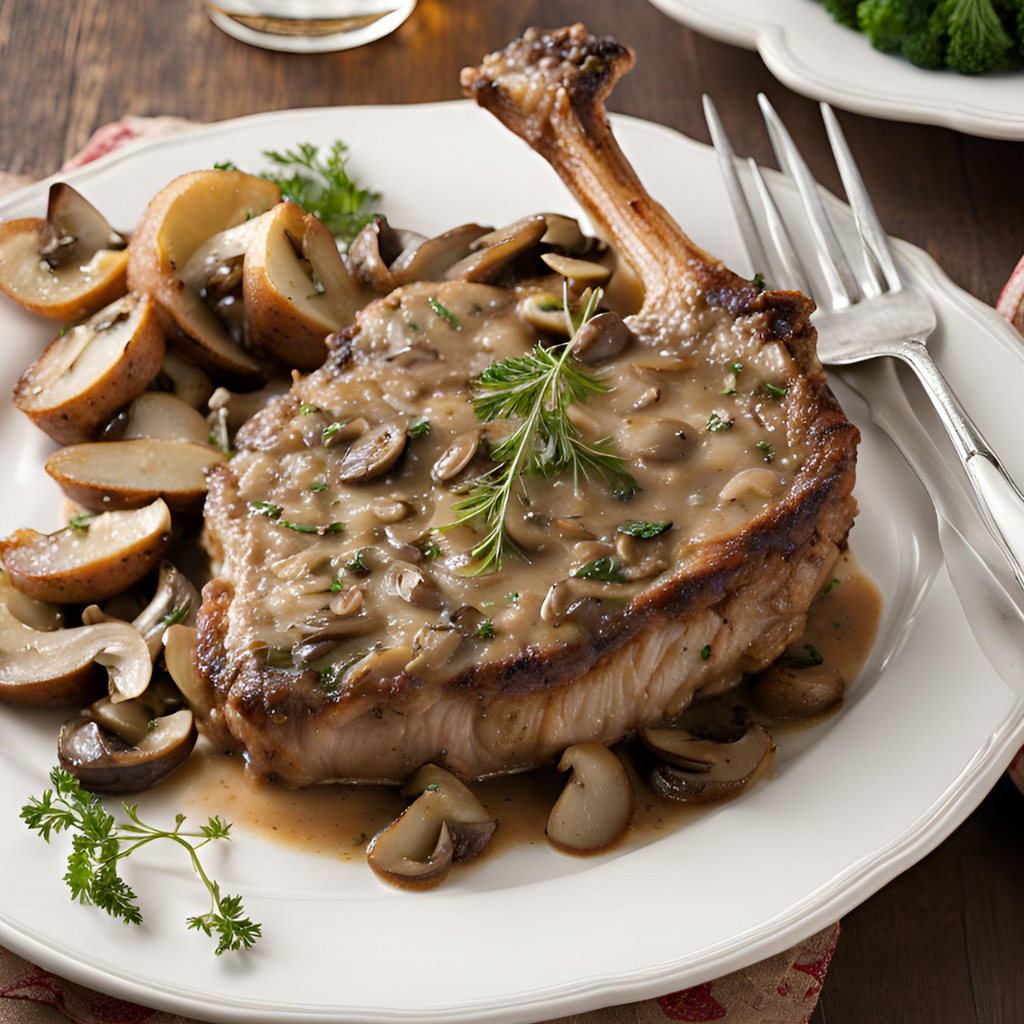 Grilled Veal Chops with Caramelized Onions & Wild Mushrooms