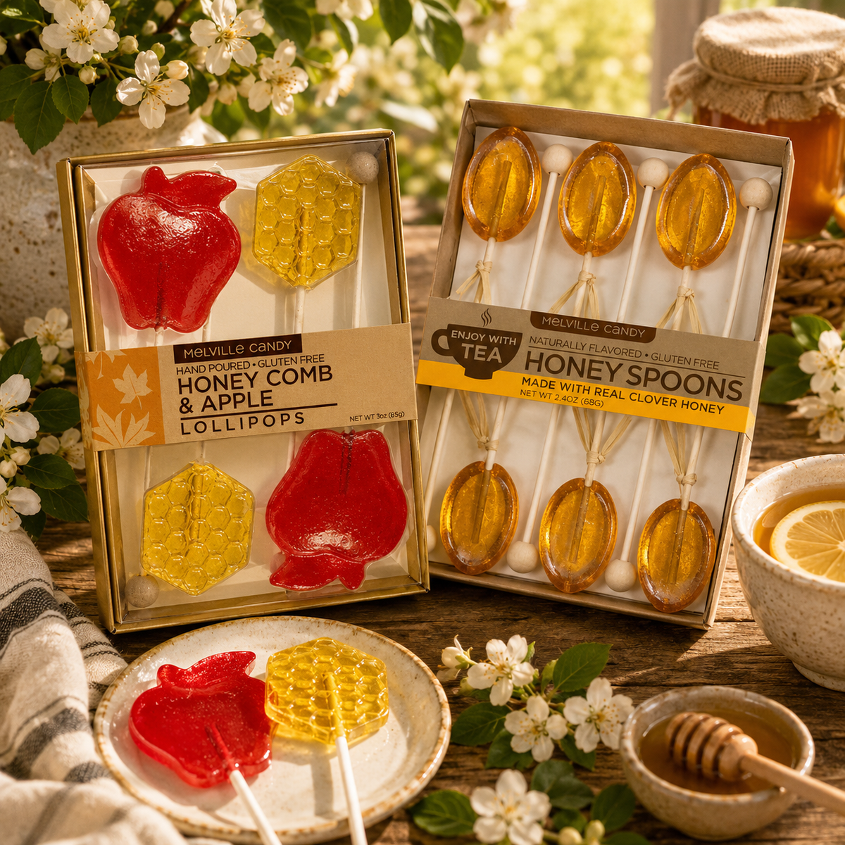 Melville apple, honey, and honey bear lollipops selected for Rosh Hashanah