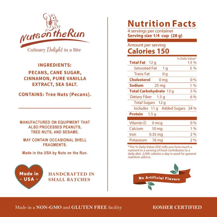 Nuts On The Run Cinnamon Vanilla Pecans