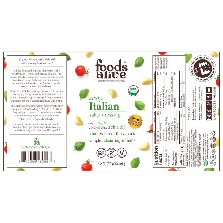 Foods Alive Zesty Italian Salad Dressing - Organic