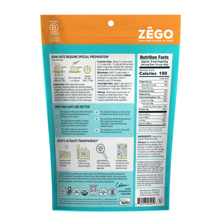 ZEGO Organic Gluten-Free Double Protein Oats