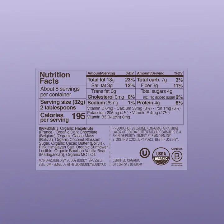 BUDDY BUDDY Organic Hazelnut Cacao Nut Butter