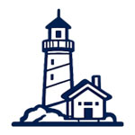 Lighthouse icon in blue on a white background