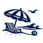 Nautical design with a sailboat, beach chair, and seagull on a white background