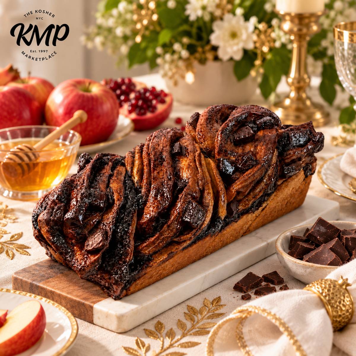 Assorted gourmet babkas including Dubai Midnight, Nutella Swirl, Biscoff Crunch, and Apple Cider from The KMP