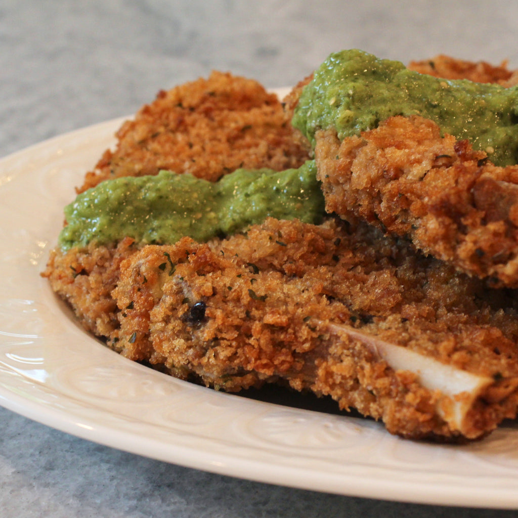 Creole-Crusted Veal Chops with Green Tomatillo Salsa Catering Tray