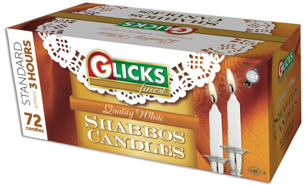 Glicks Finest Quality White Shabbos Candles – 72 Count