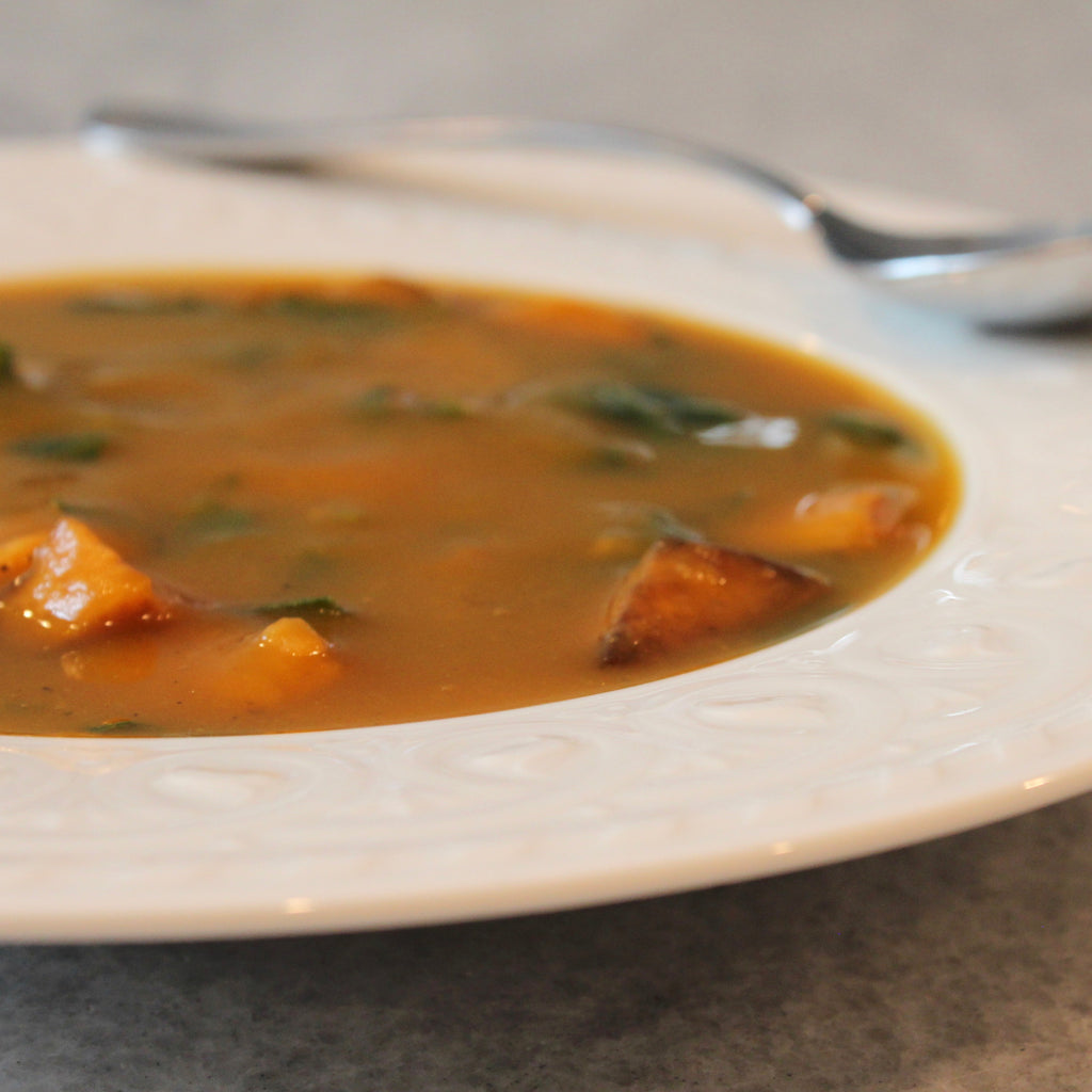 Roasted Butternut Squash Soup with Spinach