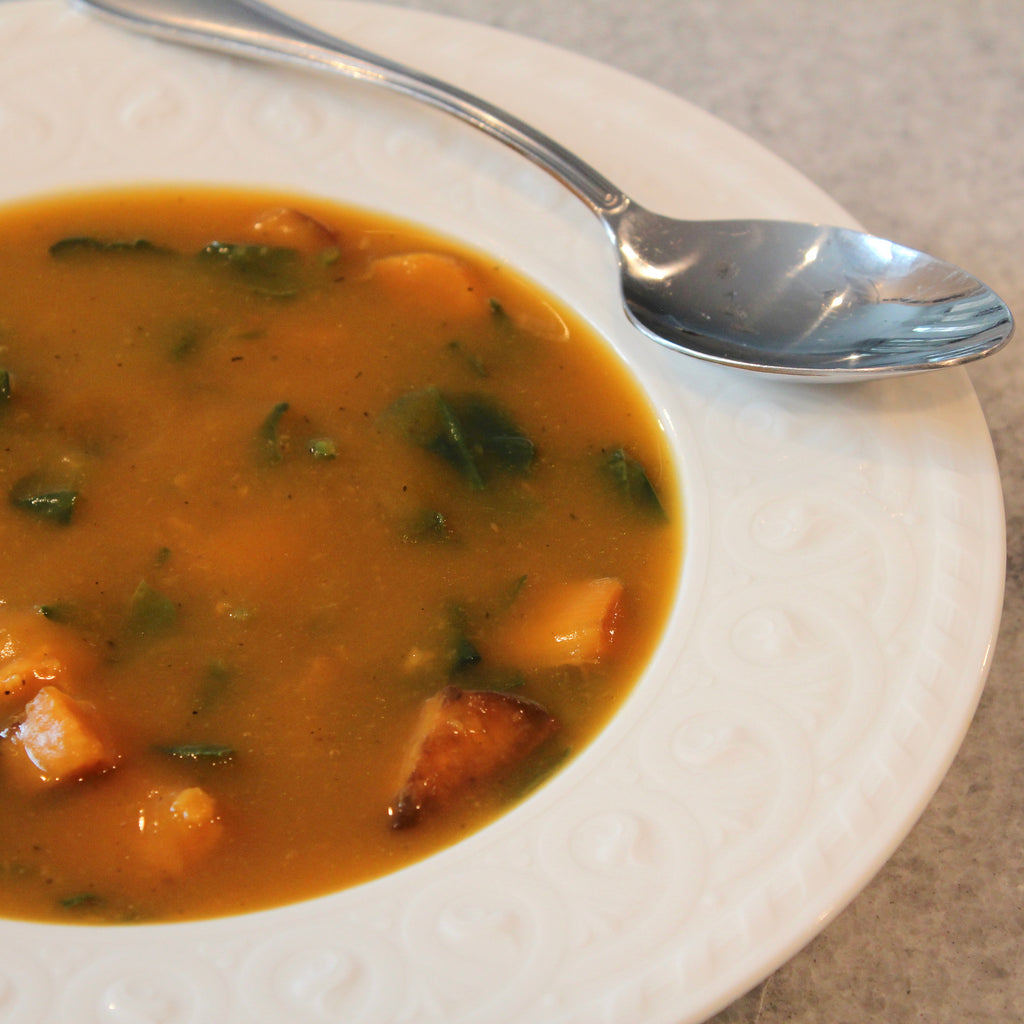 Roasted Butternut Squash Soup with Spinach