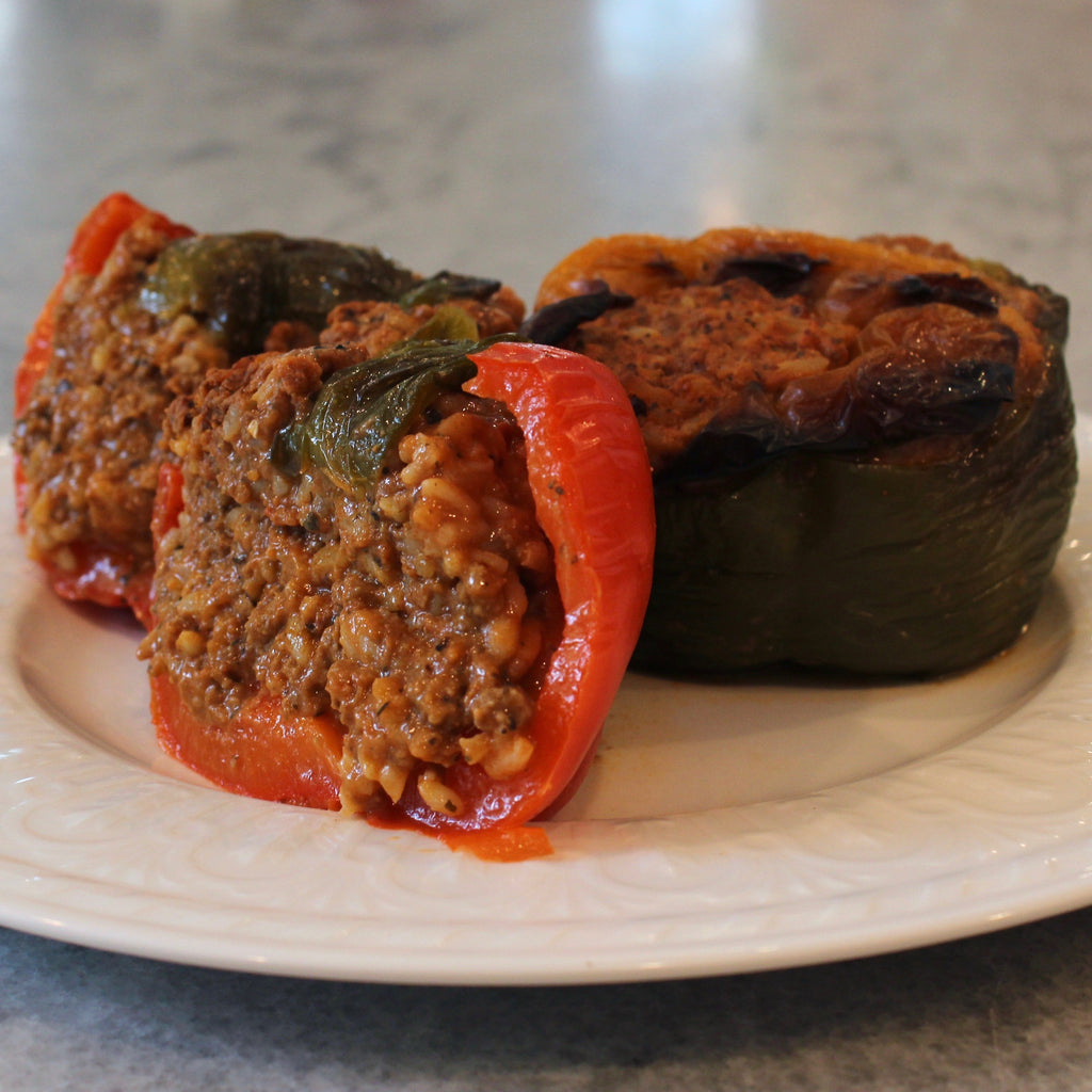 Tricolor Bell Peppers Stuffed with Beef & Rice